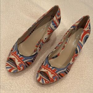 Nine West Orange and Blue Wedges 6.5